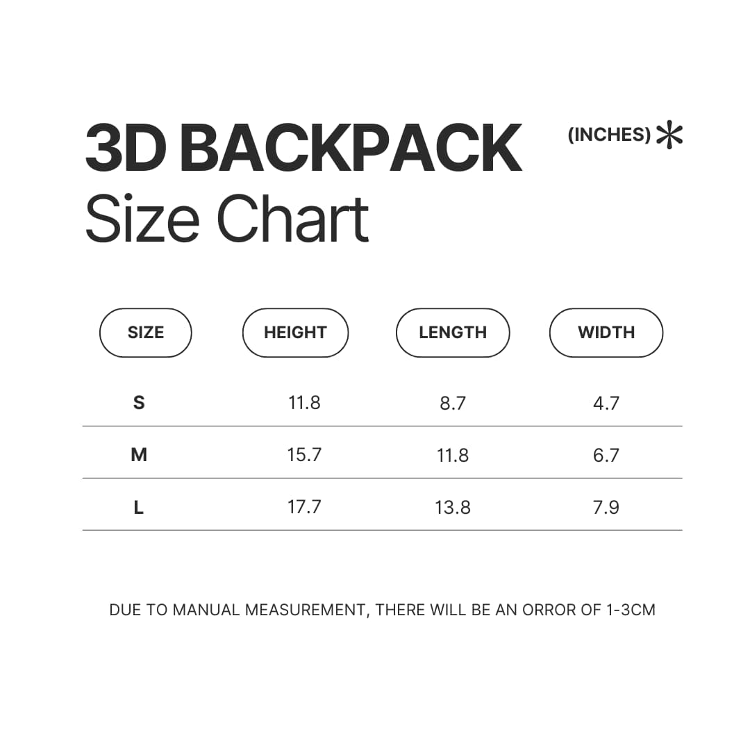 3D Backpack Size Chart - Nurse Gift Shop UK