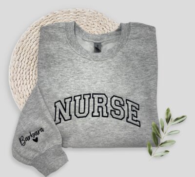 Nurse Name Sleeve Pocket Embroidered Sweatshirt