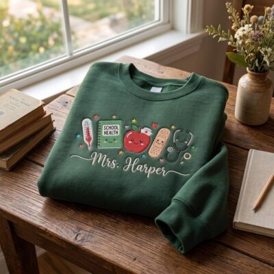Nurse School Health Doodle Embroidered Sweatshirt