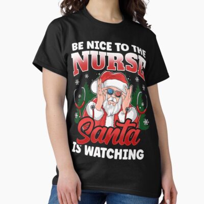 Be Nice Nurse Santa Christmas Retro T-shirt