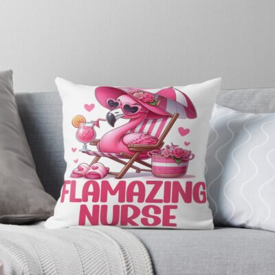 Flamazing Nurse Flamingo Funny Design Throw Pillow